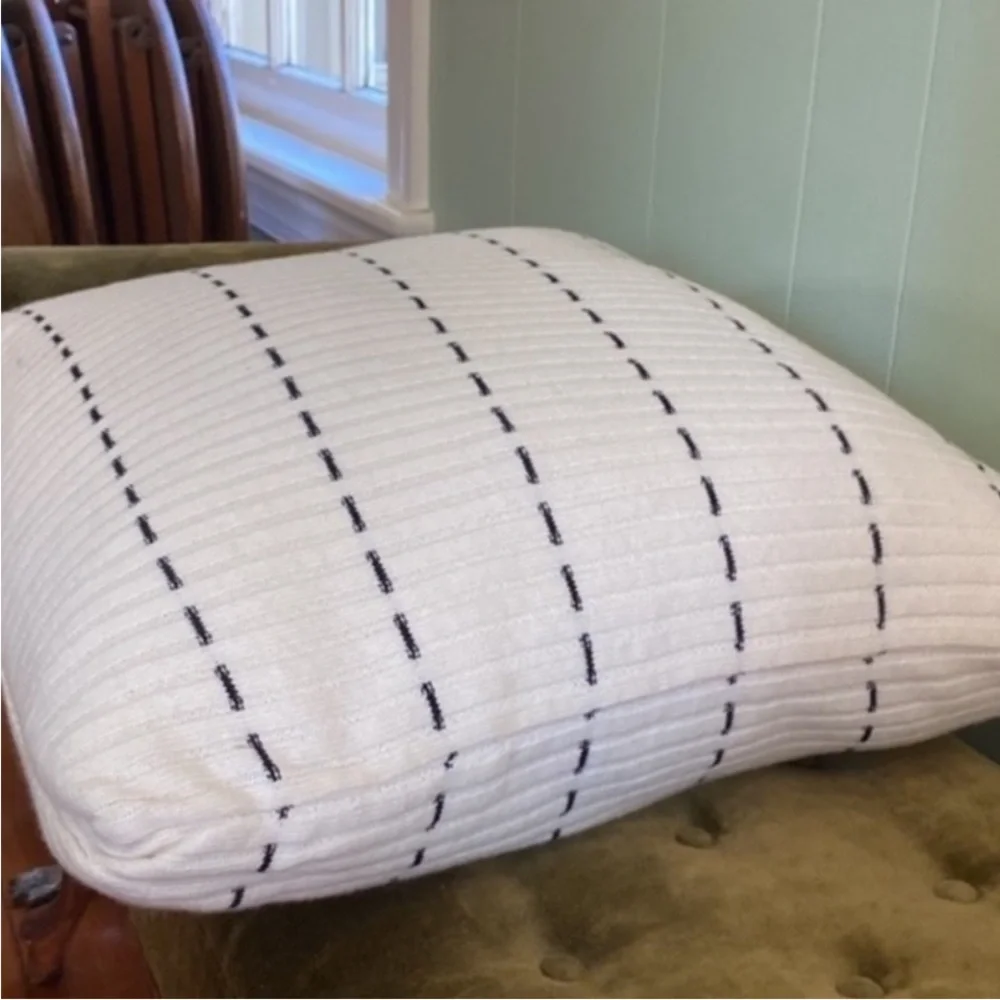 Cashmere Blend Striped Cream Black Throw Pillow Down Feather Insert Size 20x20